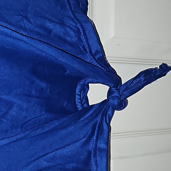 Emme Jordan Womens Plus Royal Blue Leopard Chic Shoes Tie Front Short Sleeve Top - Picture 3 of 12